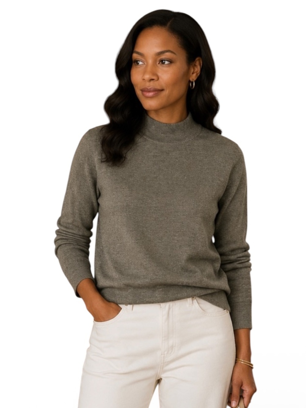Mercer Street Studio Pure Merino Wool Mock Neck Olive  Green Sweater Size L Cozy
